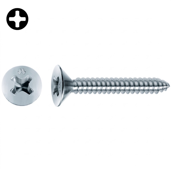 Mustad Vite Autofilettante Testa Svasata Piana (TSP) a Croce PH Zincata Bianca - MUSTAD